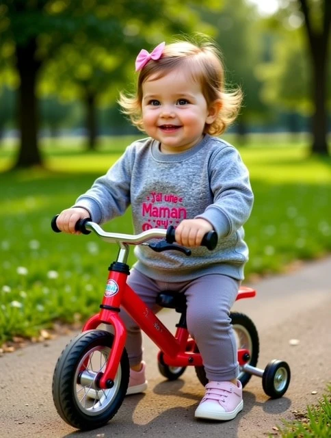 Sweat-shirt gris pour bébé avec slogan "J'ai une maman qui déchire" en rose fluo.