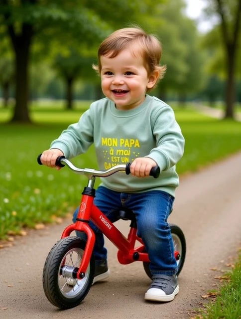 Sweat-shirt vert sauge pour bébé avec slogan "Mon Papa à moi est un gangster" en jaune fluo.