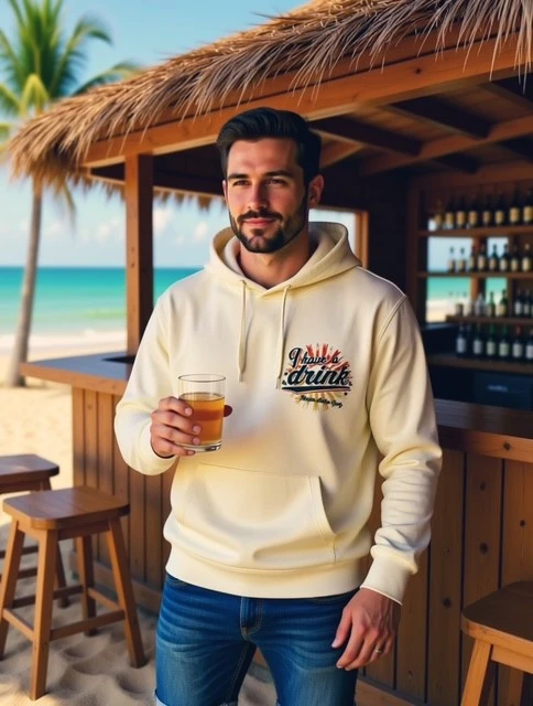 Sweat-shirt à capuche homme coloris blanc crème "I have a drink" Martin Luther Spritz.