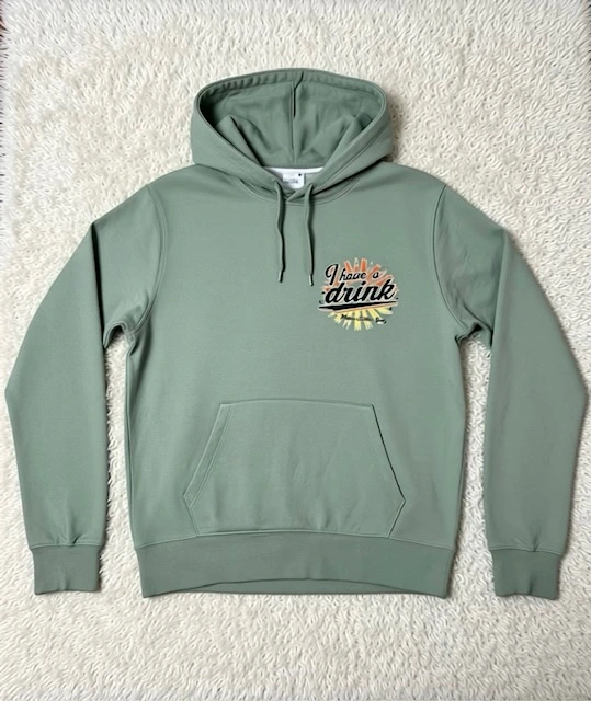 Sweat-shirt à capuche homme coloris vert sauge "I have a drink" Martin Luther Spritz.