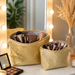 Grande pochette en velours côtelé doré - Création La Strasseuse