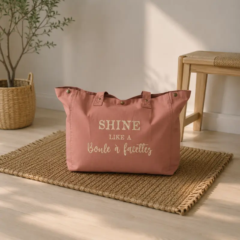 Sac fourre-tout santal - "Shine like a boule à facettes" en doré pailleté - Création La Strasseuse