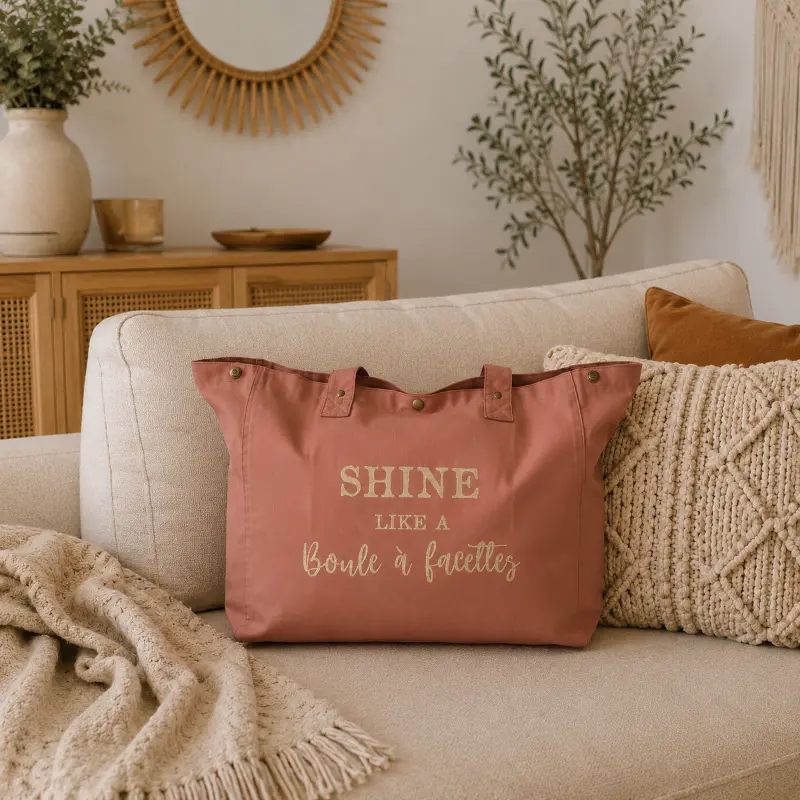 Sac fourre-tout santal - "Shine like a boule à facettes" en doré pailleté - Création La Strasseuse