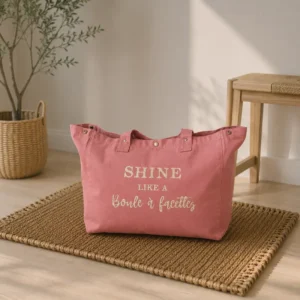 Sac fourre-tout vieux rose - "Shine like a boule à facettes" en doré pailleté - Création La Strasseuse