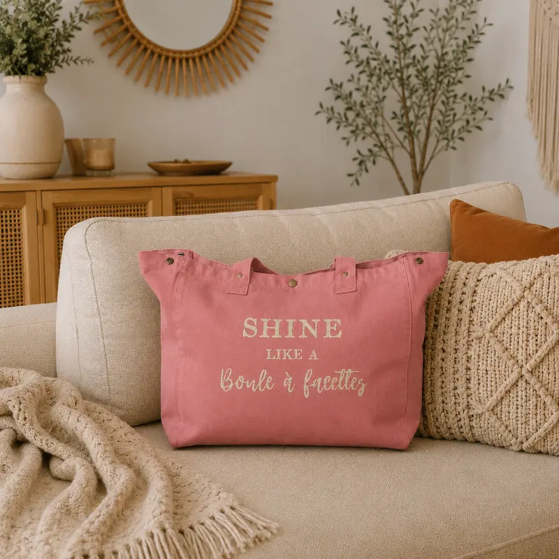 Sac fourre-tout vieux rose - "Shine like a boule à facettes" en doré pailleté - Création La Strasseuse