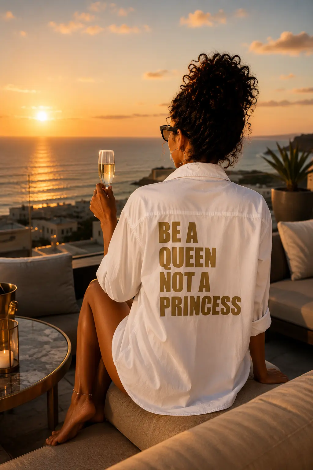 Chemise blanche oversize pour femme - "Be a Queen, not a Princess" en doré mat dans le dos - Création La Strasseuse