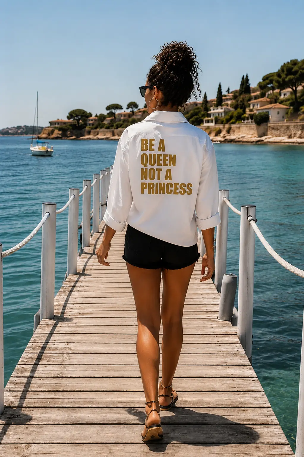 Chemise blanche oversize pour femme - "Be a Queen, not a Princess" en doré mat dans le dos - Création La Strasseuse